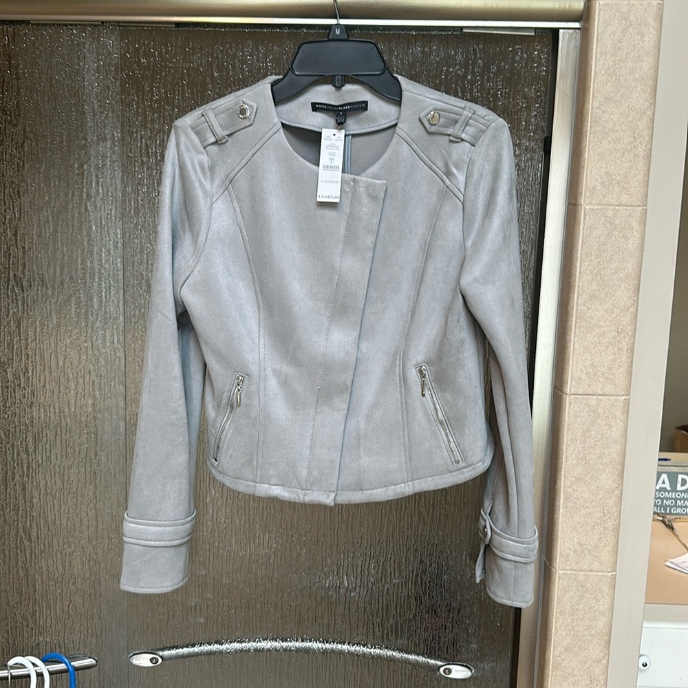 Gray White House black market suede Moto Jacket NWT
